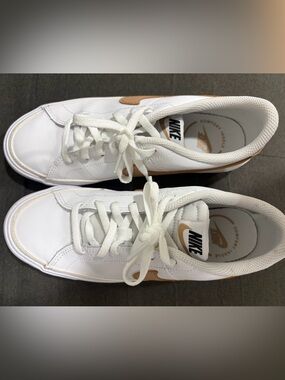 Nike Kids White Sneakers with Tan Swoosh